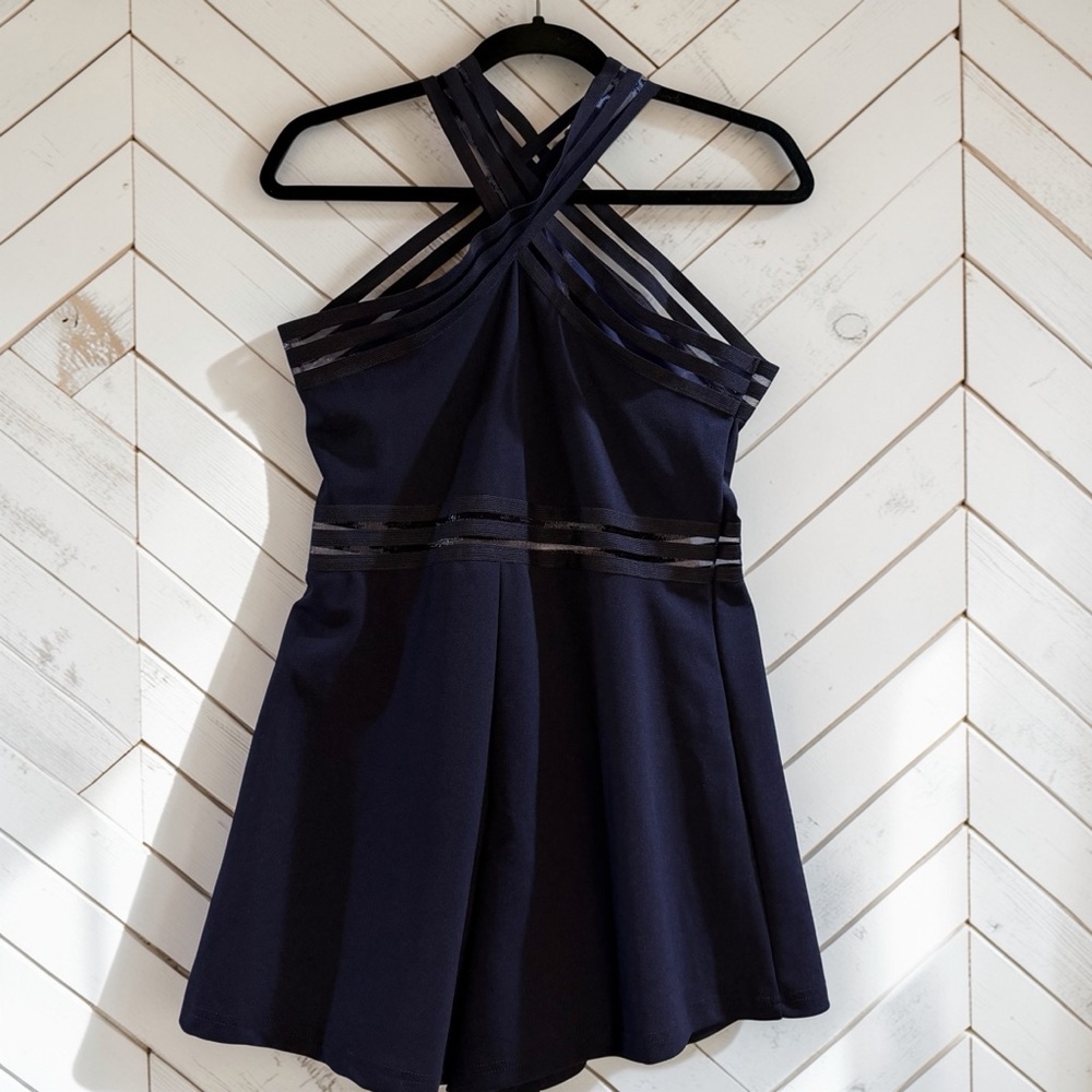 SHEIN Navy Strappy Halter Romper Fit & Flare Skater L